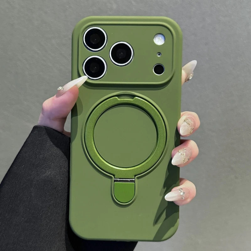 Liquid Silicone Stand Holder for Magsafe Case for iPhone 17 16 15 14 Pro Max Magnet Wireless Charge Camera Control Button Cover