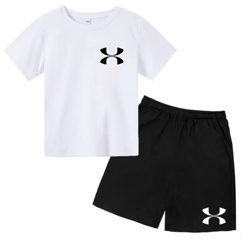 Casual t-shirt Set Kids  Fashion Two-Piece  Summer Sports Short-Sleeved Boy Girl 3-13Yrs  T-shirt +Shorts