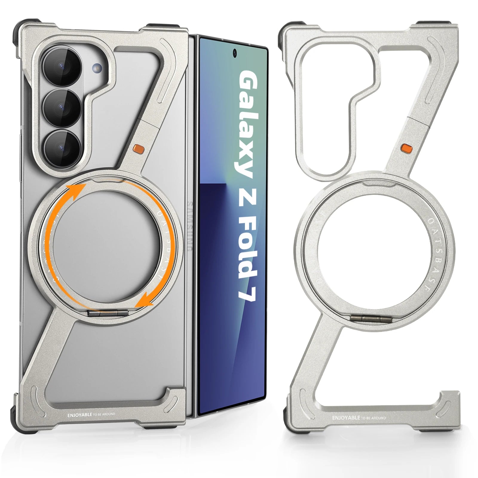 Eary Frame Case for Samsung Galaxy Z Fold 7 for Magsafe 360°Rotation Magnetic Stand Metal Phone Case Shockproof Protector Cover