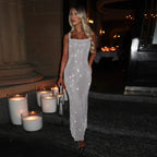 2025 New Summer Sexy Sling Party Dress Grey Glitter Back-length Long Ladies Dress Evening Dresses Female Clothing