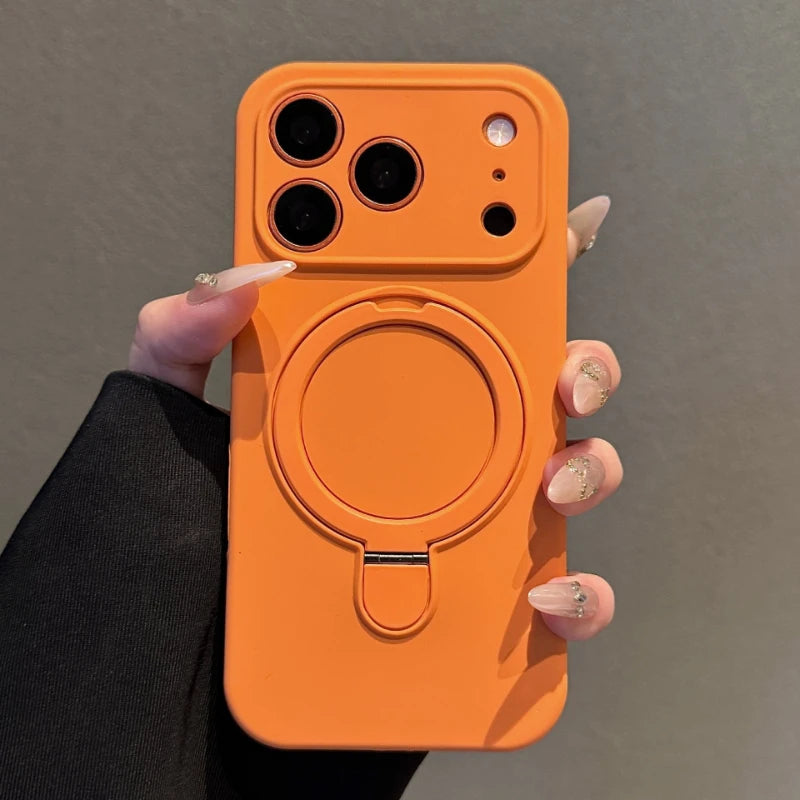Liquid Silicone Stand Holder for Magsafe Case for iPhone 17 16 15 14 Pro Max Magnet Wireless Charge Camera Control Button Cover