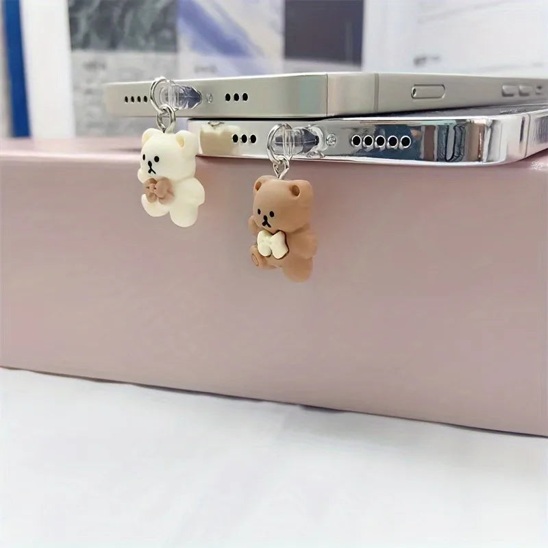 Cute Cartoon Bear Phone Dust Plug For Iphone For Samsung Type-C Decorative Accessories Hanging Charging Port