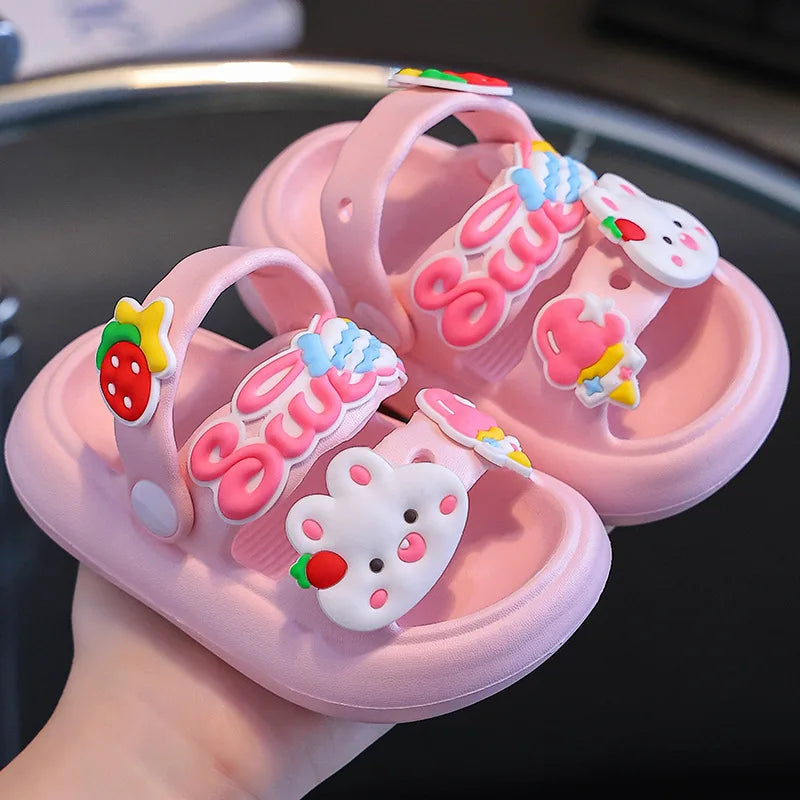 Children Sandals Slippers Soft Anti-Skid Cartoon rabbit panda DIY Design Hole Baby For Boys Girls Summer Kids Sandy Beach Shoes