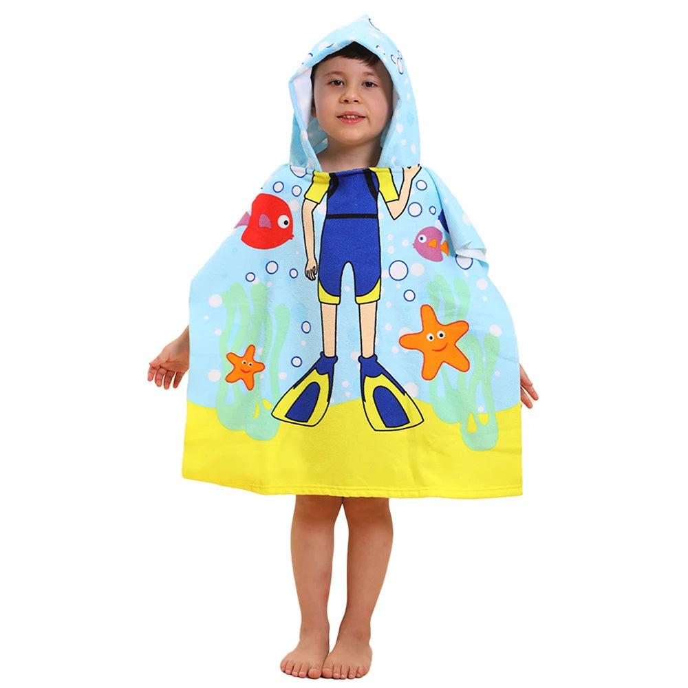 Baby Cartoon Printing Bathrobe Girls Unicorn Beach Towel Boy Shark Dinosaur Bath Towel Kids Hooded Cape Towel Children Bath Item