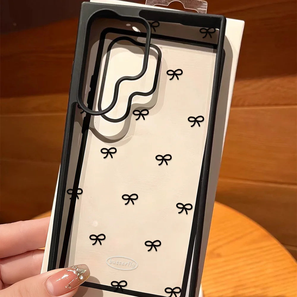 Black Bowknot Phone Case For Samsung Galaxy S26 Ultra Case A16 A56 5g A17 A55 A54 A36 A07 A06 S25 Ultra S24 FE S23 Lanyard Cover