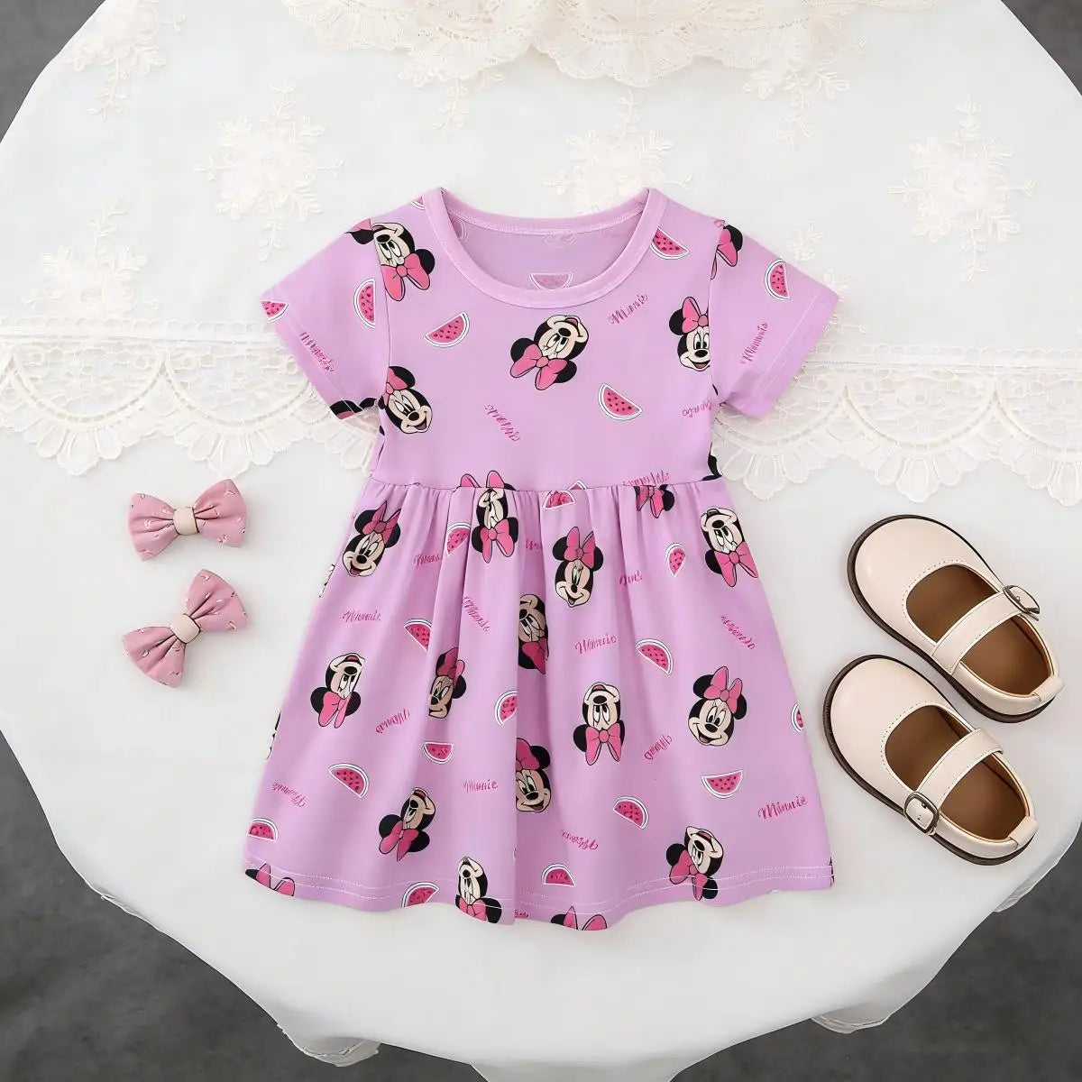 Summer Girl Short-sleeved Dress Cute Minnie Princess Style Casual Sundress for 2-6 years Kids Baby Version