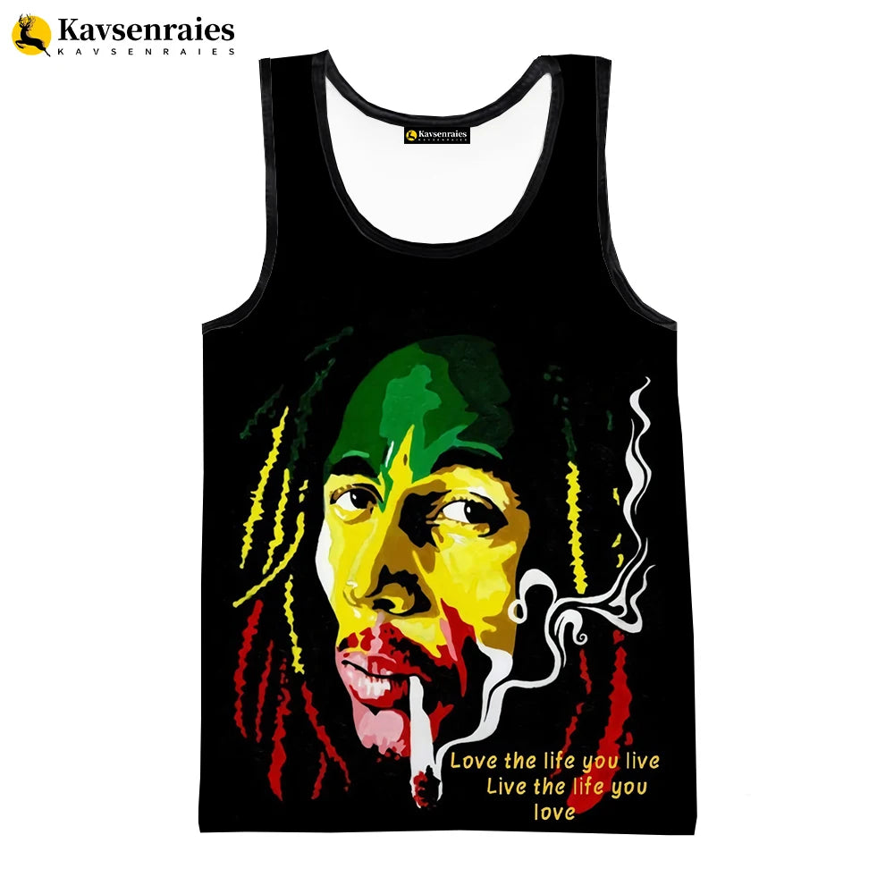 2023 New Fashion Bob Marley Tank Tops 3D Printed Graphic Polyester Sleeveless Shirts Men Hip Hop Harajuku Streetwear T-shirt
