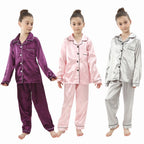 teenager loungewear children home clothing kids pajamas set girls silk satin pijama boys sleepwear baby nightgowns for 3-13Y