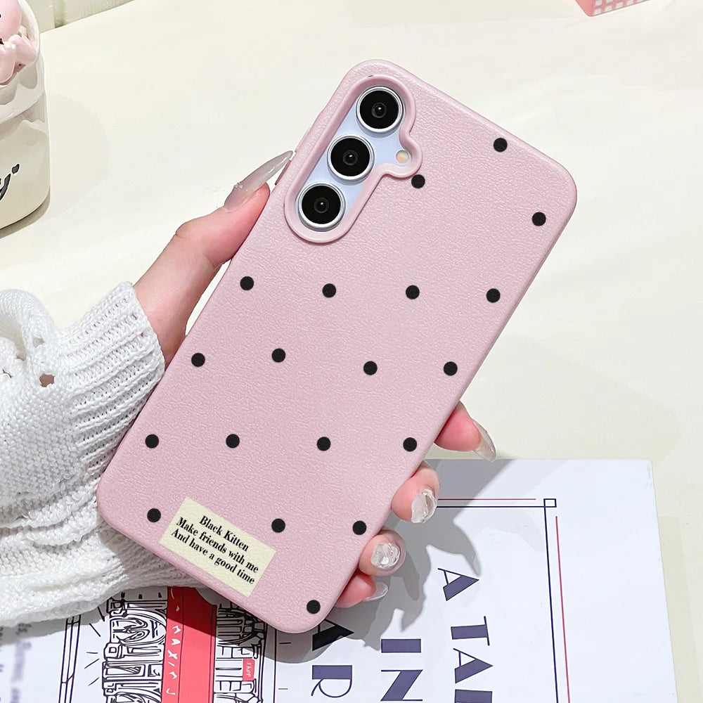 Cute White Polka Dots Phone Case For Samsung Galaxy S25 Ultra S24 FE S23 A56 5G A16 A17 A55 A36 A53 A35 A06 A07 A26 A34 Cover