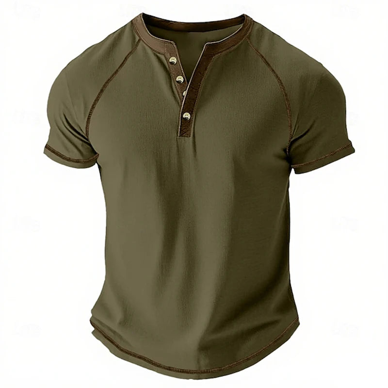 Retro Men's Button-Down T-Shirt Minimalist Print T-Shirt Loose-Fit Casual Summer Polo Shirt Stylish Streetwear Men's Top