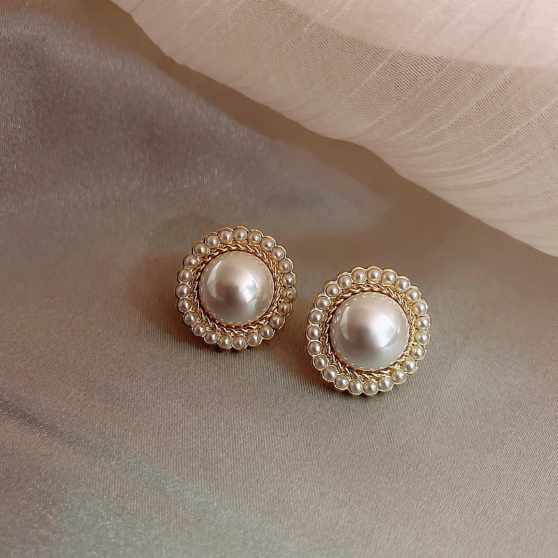 Trending Imitation Pearl Circle Stud Earrings For Woman New In 2025 Fashion Party Round Elegant Korean Earring Jewelry Wholesale