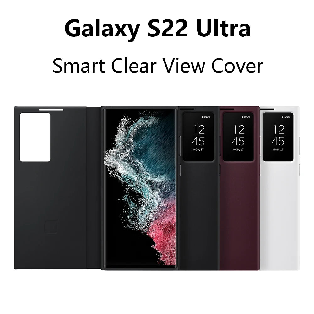 Original For Samsung Galaxy S22 Ultra S-View Flip Case High Quality Leather Cover For S22Ultra Protector Shell