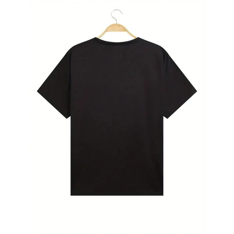 Men's Summer 100% Cotton Fashionable Casual Loose Large Size Cartoon  Printed Sports Round Neck Short Sleeve T-shirt Top