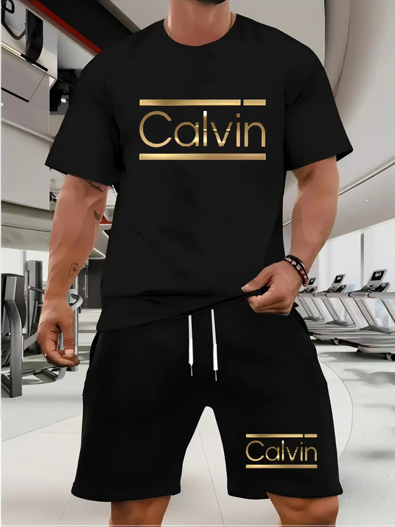 CALVIN summer men women new casual sports suit Fashion breathable outdoor short-sleeved T-shirt + training shorts two-piece set