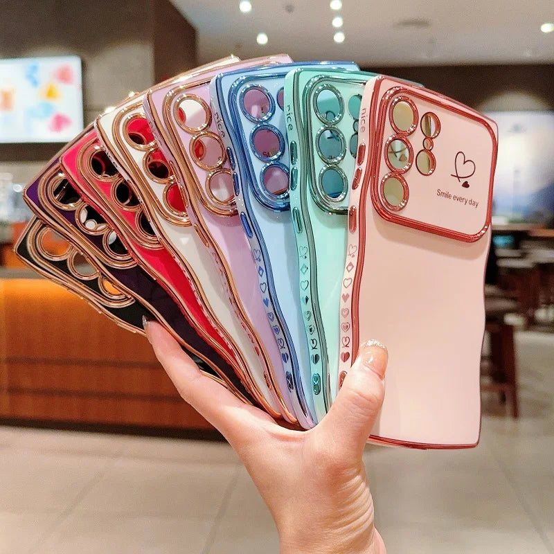 Electroplated Love Heart Large Window Case For Samsung Galaxy A 56 55 54 36 35 34 26 25 24 17 17 15 14 07 PlainShockproof Cover