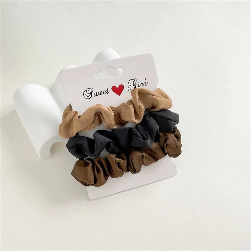 3Pcs Retro Silk Satin Scrunchies with High Elasticity - Soft Hair Ties for Home Wear, Outdoor Trips, Travel & Casual Outings