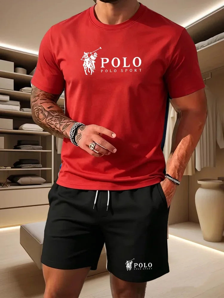 Sports Style Men's Summer Breathable Sportswear Short Sleeved T-shirt+shorts, Lightweight and Comfortable Casual 2-piece Set