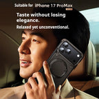 Eary for iPhone 17 Pro Max Air Phone Case Genuine Leather for Magsafe Frameless Shell 360°Rotate Magnetic Stand Anti-Drop Cover