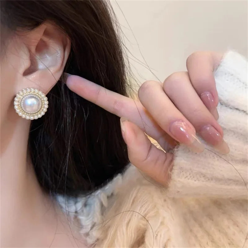 Trending Imitation Pearl Circle Stud Earrings For Woman New In 2025 Fashion Party Round Elegant Korean Earring Jewelry Wholesale