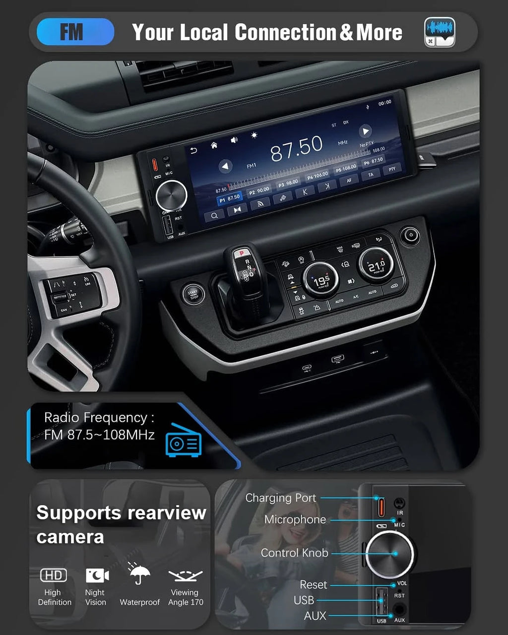 1DIN 6.86inch Universal MP5 Car Radio Support Wireless Carplay Android AUTO AUX USB BT Touch Screen Multimedia Video Player