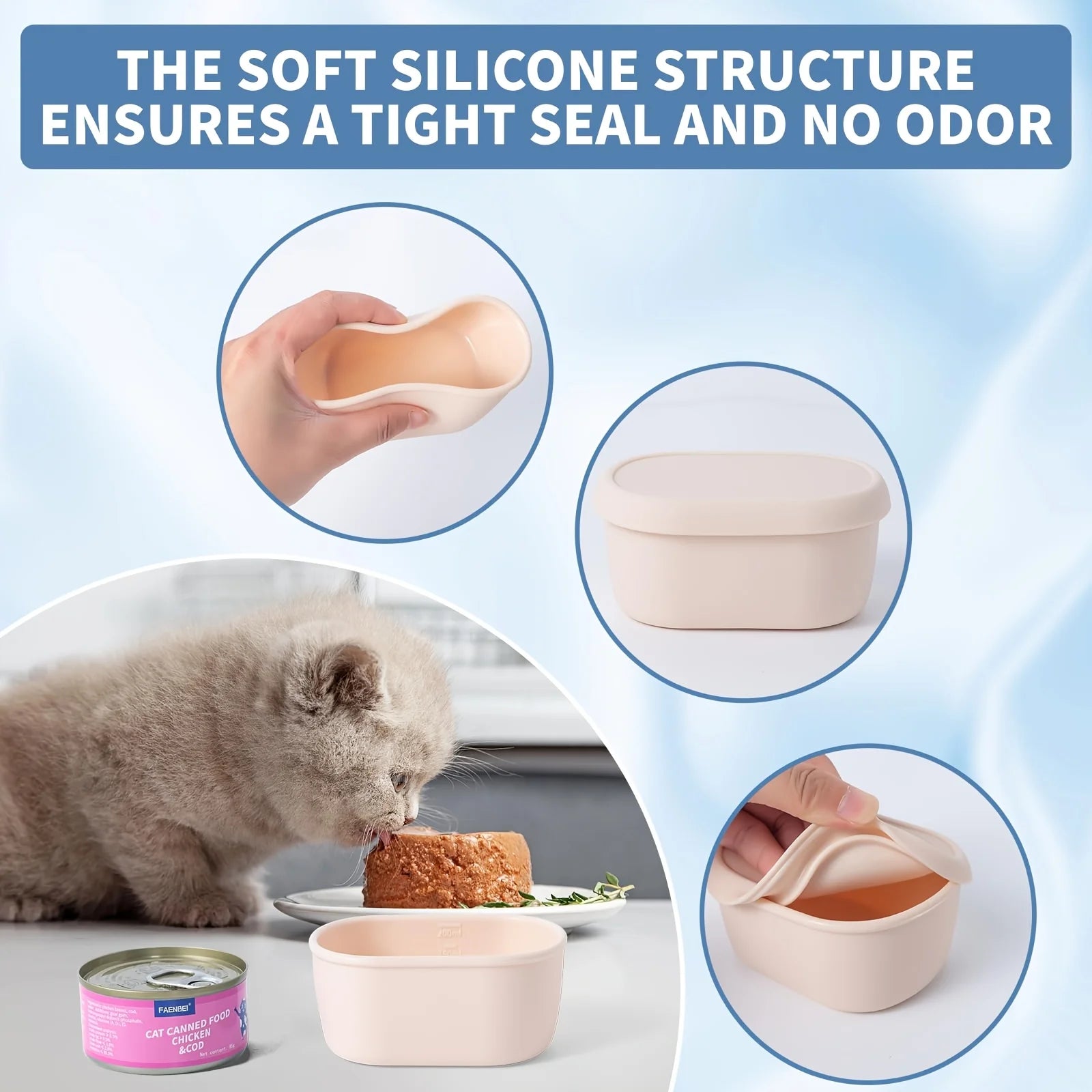 Reusable Wet Cat Food Storage Container with Silicone Sealed Lid, Leak-Proof Fresh-Keeping Box for 3oz/85g Cat Food Cans
