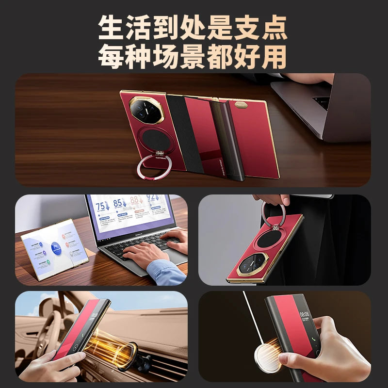 Eary Phone Case for Huawei Mate XT for MagSafe 360° Rotatable Stand Leather Metal Screen Protector Full Body Flip Cover Bumper