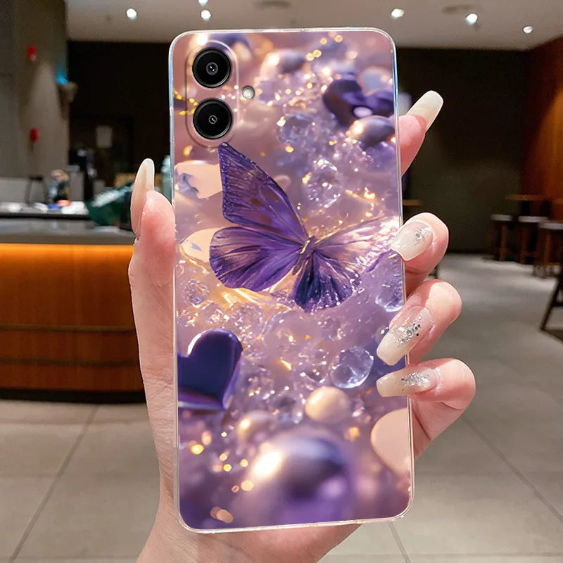 For Samsung A07 2025 Clear Phone Case Luxury Butterfly Flowers Casing For Samsung Galaxy A07 SamsungA07 A 07 Silicone Back Cover
