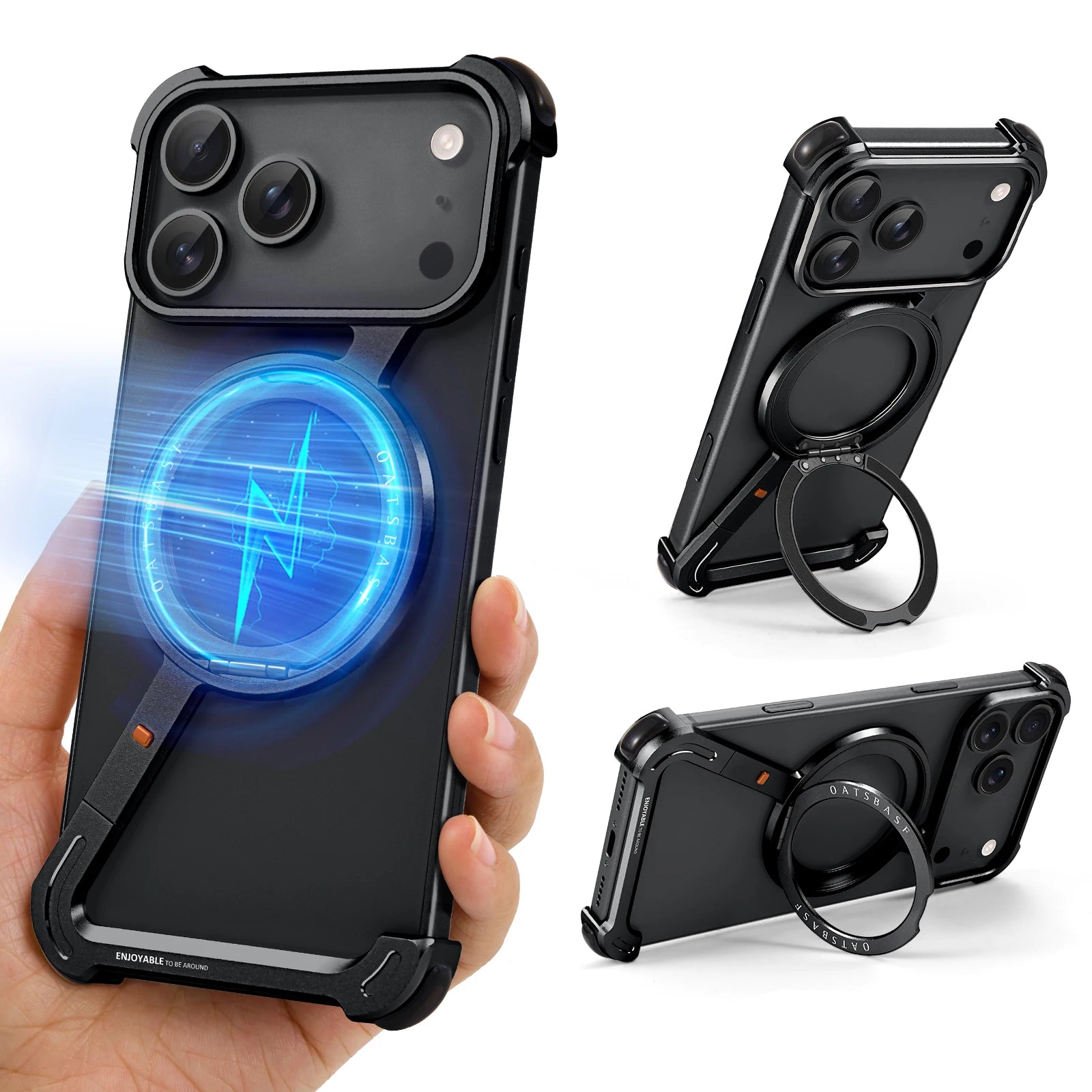 Eary Z Shape Frameless Phone Case for iPhone 17 Pro Max Air 16 15 14 13 for Magsafe Aluminum Metal Magnetic 360° Rotation Stands