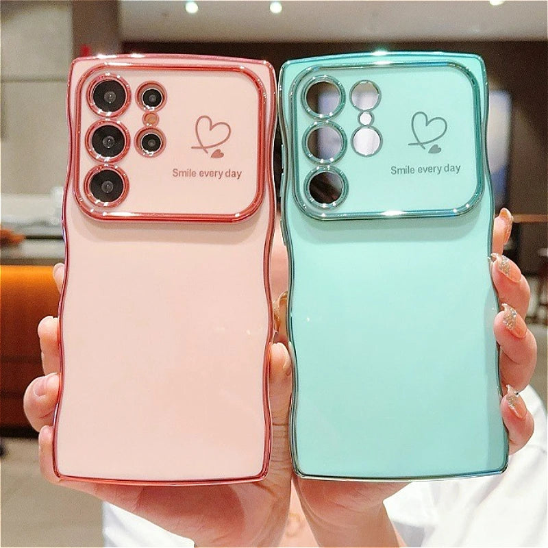 Electroplated Love Heart Large Window Case For Samsung Galaxy A 56 55 54 36 35 34 26 25 24 17 17 15 14 07 PlainShockproof Cover