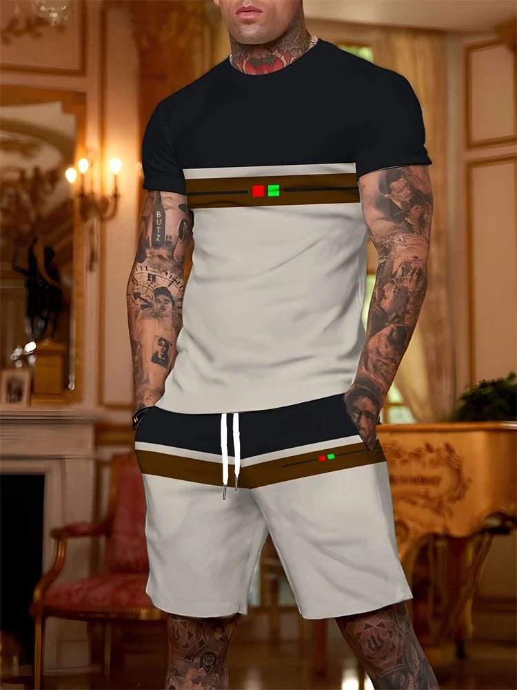 Summer Men's Short Sleeve Shorts Set Personalized Logo Printed Short Sleeve Shorts Set Loose Breathable Casual Fashion