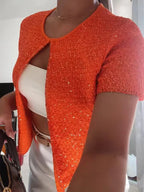 Sequin Knitted Women Top Coat Halter Vest Bead Round Neck Slim Fit Cardigan Short Blouse Knitwear Fashion Suspender Sweater Tank