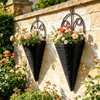 Home Decoration Hanging Flower Basket Plastic Durable Art Rattan Wall Hanging Fan-shaped Pattern Flower Arrangement Container