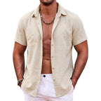 Mens Summer Hawaiian Short Sleeve Shirts Cotton Linen Lapel Tops Casual Breathable Beach and Gym Tees Plus Size for Men Tops