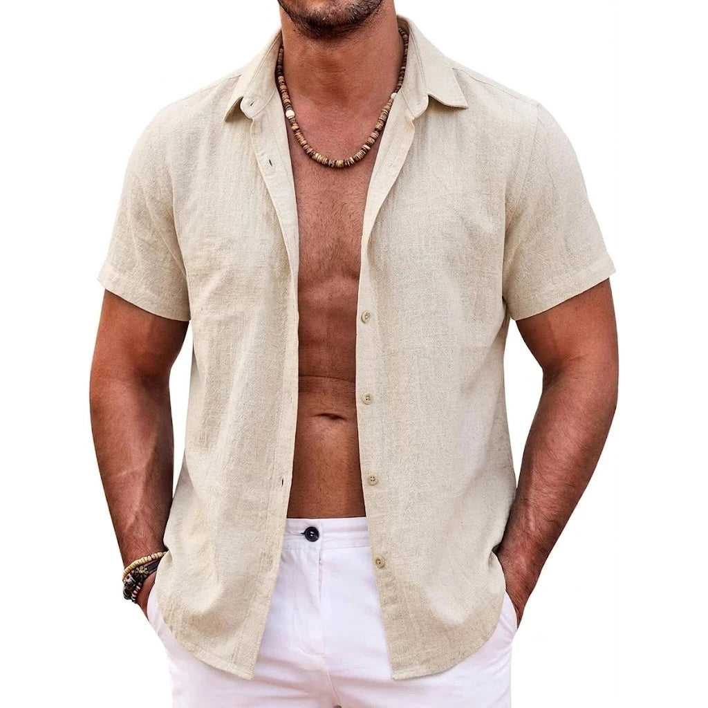 Mens Summer Hawaiian Short Sleeve Shirts Cotton Linen Lapel Tops Casual Breathable Beach and Gym Tees Plus Size for Men Tops