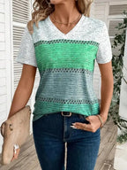 Summer Women Short Sleeve V-Neck Plus Size T Shirt For Women Fashion Ladies T-Shirt 3D Retro Striped Print Tops Casual Clothes