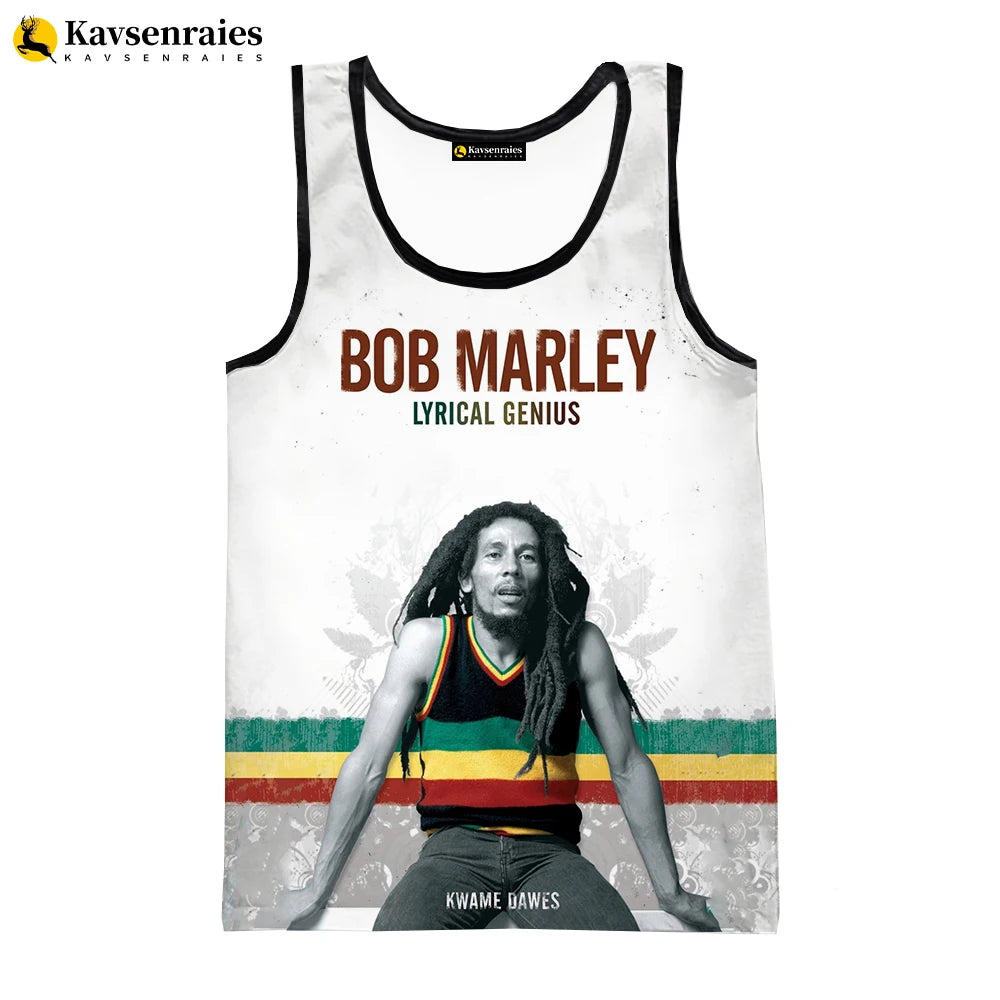 2023 New Fashion Bob Marley Tank Tops 3D Printed Graphic Polyester Sleeveless Shirts Men Hip Hop Harajuku Streetwear T-shirt