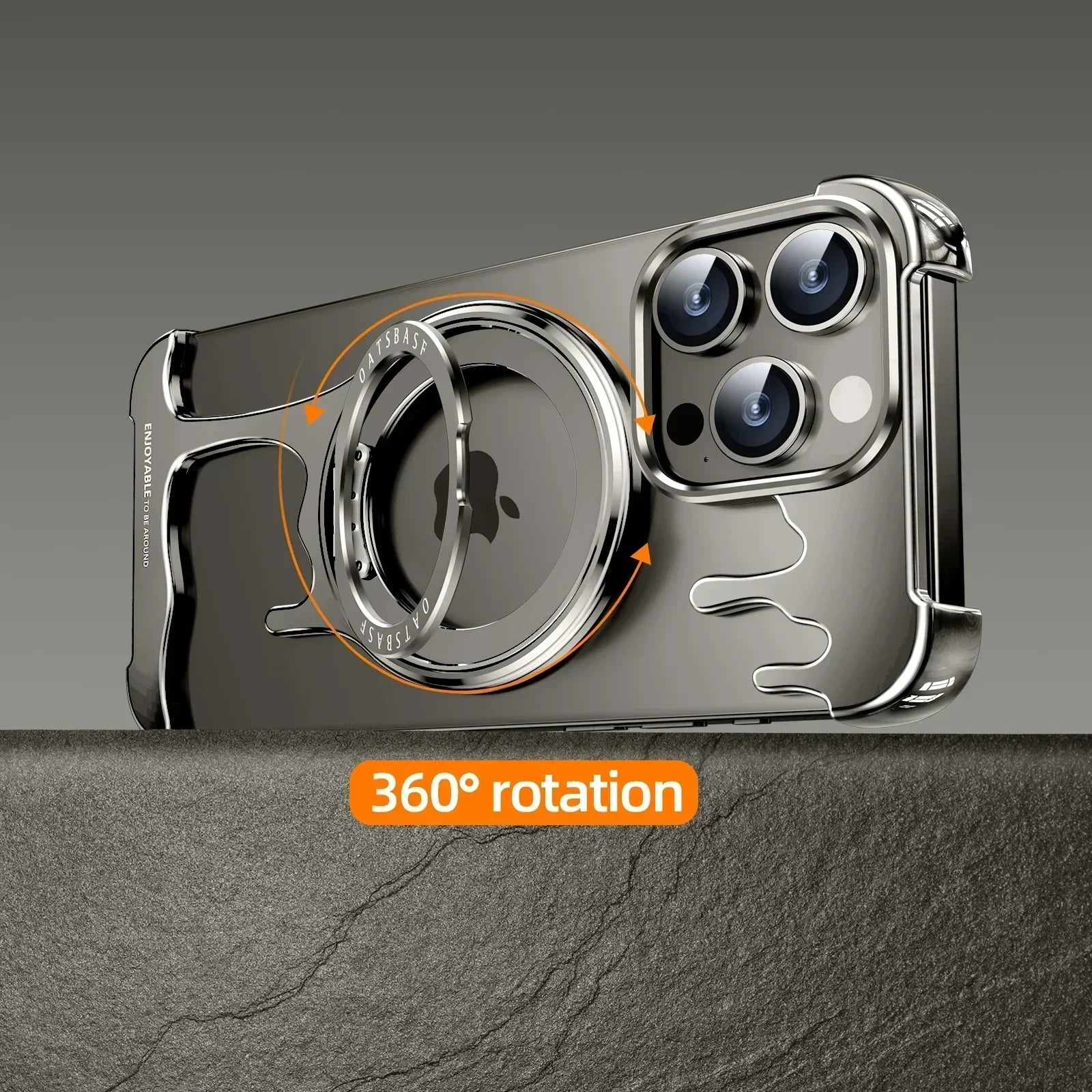 Eary Frameless Metal Bumper Case for iPhone 16/15/14/13 Pro Max for MagSafe 360°Rotatable Magnetic Kickstand Shockproof Cover