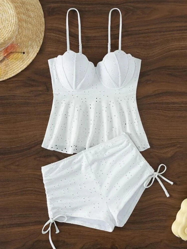 Vigoashely 2026 Sexy Solid Push Up Tankini Set Strapped Verge Swimsuit Women High Waist Swimwear Backless Beach Bathing Suit