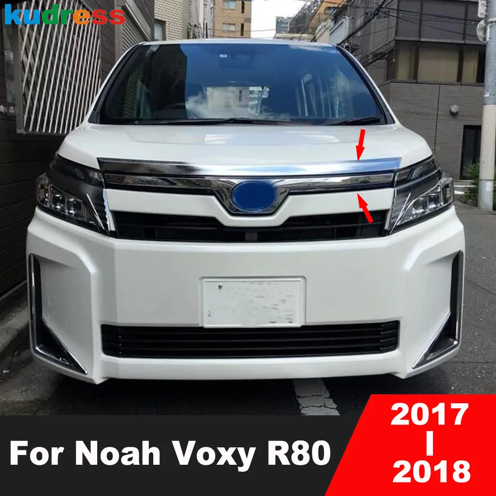Front Hood Engine Cover Trim For Toyota Noah Voxy R80 2017 2018 Chrome Car Front Grille Grill Molding Garnish Strip Accessories