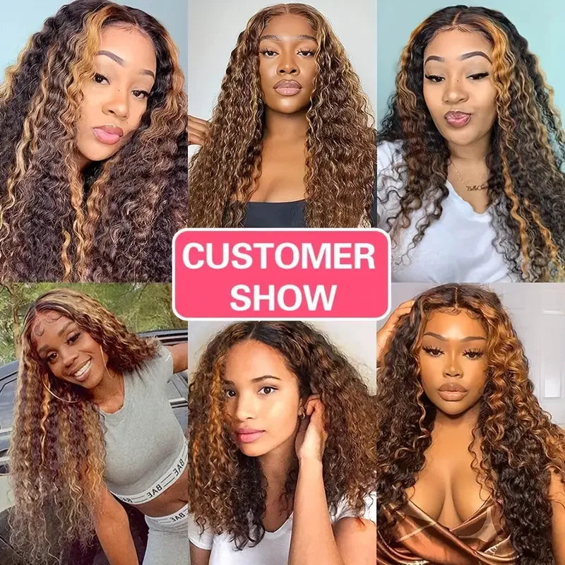 P427 250% 30-36 Inch Highlight Deep Wave Frontal Wig Omber 13x4/13x6 Hd Lace Front Wig CurlyHuman Hair 4x4 Closure Glueless Wigs