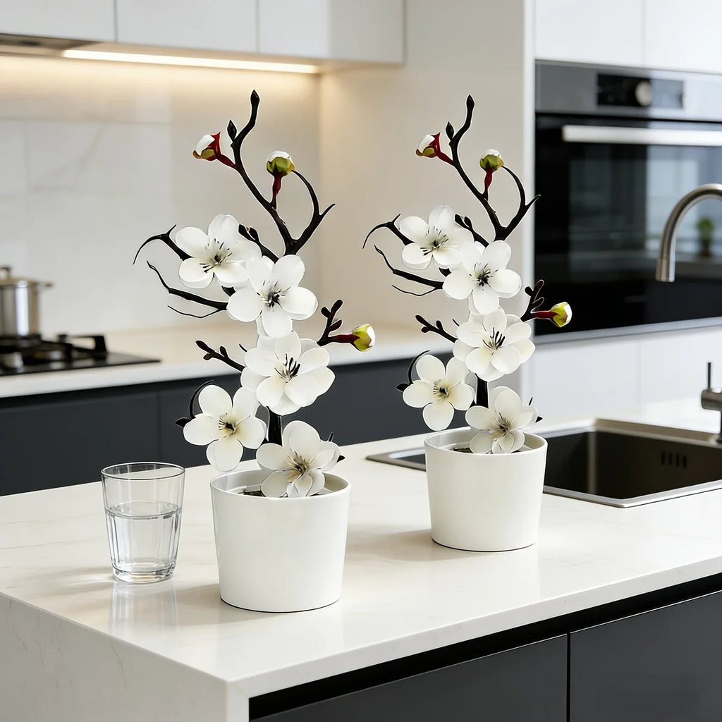 2Pcs Realistic Cream White Wintersweet Artificial Flowers, All-Season Faux Flowers for Holiday Home DIY Decor (No Vase)