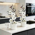 2Pcs Realistic Cream White Wintersweet Artificial Flowers, All-Season Faux Flowers for Holiday Home DIY Decor (No Vase)