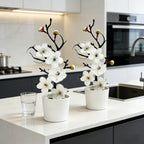 2Pcs Realistic Cream White Wintersweet Artificial Flowers, All-Season Faux Flowers for Holiday Home DIY Decor (No Vase)