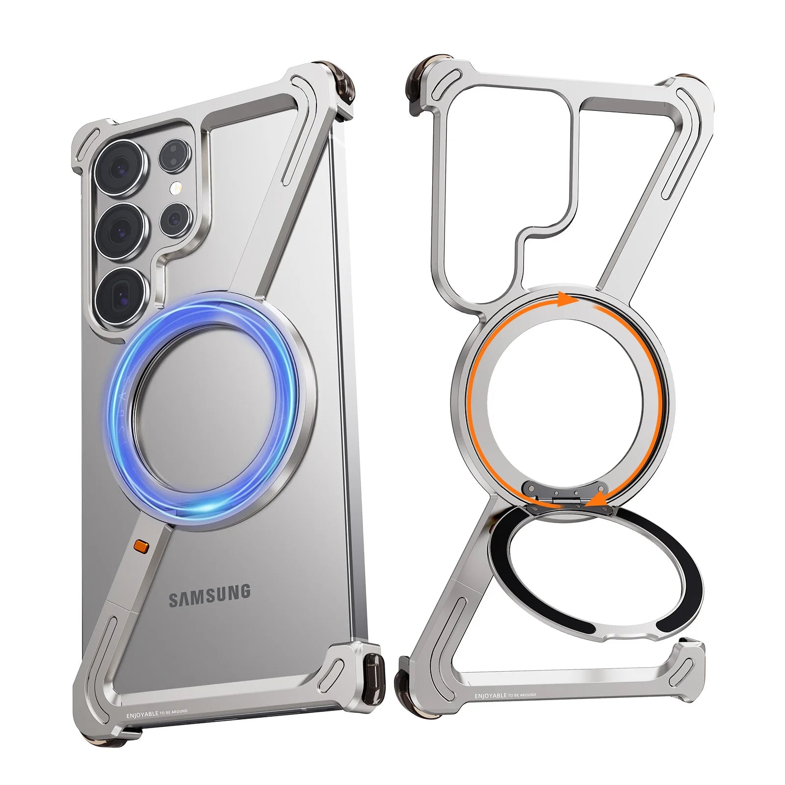 Eary Z Shape Minimalist Phone Case For Samsung Galaxy S25 S24 Ultra With 360 Rotatable Magnetic Stand Shockproof Slim Case 2025