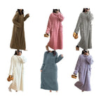 Coral Velvet Women's Nightgown Autumn And Winter Long Sleeve Double Pocket Flannel Nightgowns Women Loose Solid Sleepwear