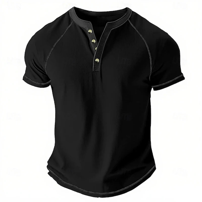 Retro Men's Button-Down T-Shirt Minimalist Print T-Shirt Loose-Fit Casual Summer Polo Shirt Stylish Streetwear Men's Top