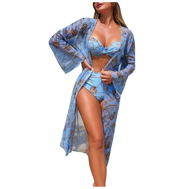 Womens High Waisted Bikini Sets Sporty Three Piece Swimsuits Color Block High Cut Bathing Suits New High Elastic Bikini Set