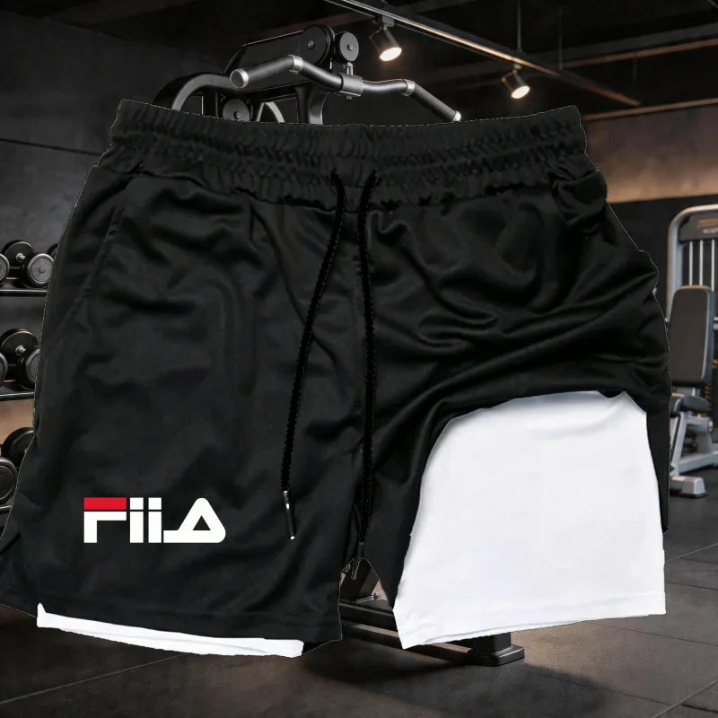 Summer men's 2-in-1 sports shorts breathable and casual quick drying double-layer shorts summer running sports underwear M-3XL