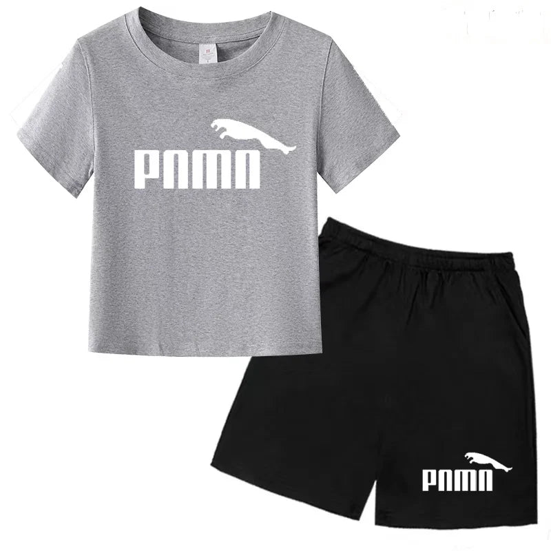 Kids  Fashion Two-Piece  Summer Sports brand Short-Sleeve Boy Girl 3-13Yrs  T-shirt +Shorts clothes