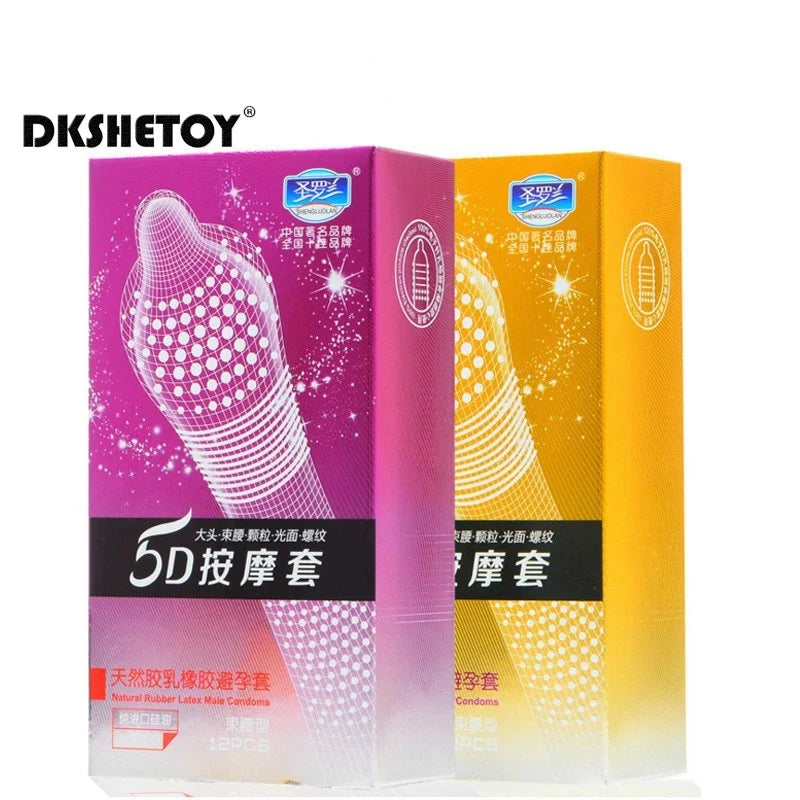 24pcs 5D Dotted Sex Condoms Thread Ribbed G-point Latex Ultra Thin Condom Orgasm Safer Contraceptives Stimulate Vaginal Sex Toys
